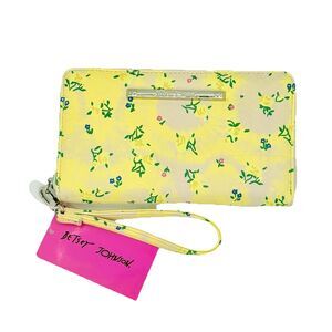 Betsey Johnson Zia Yellow Flowers Organizing Wallet Wristlet Zip Around NWT